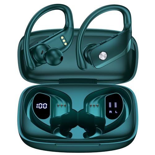 Bmanl Wireless Earbuds Bluetooth Headphones - 48Hrs Playtime, LED Display, Sport Earphones with Mic - Blue