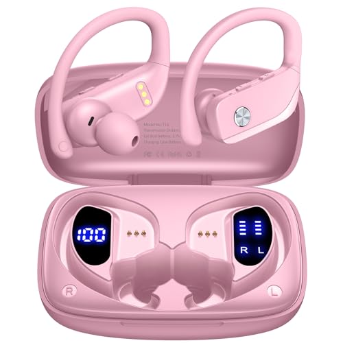 Bmanl Wireless Earbuds Bluetooth Headphones - 48Hrs Playtime, LED Display, Sport Earphones with Mic - Blue