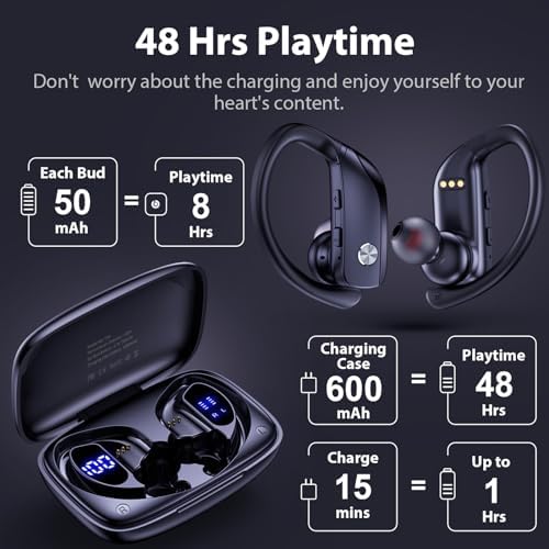 BMANL Wireless Earbuds Black
LED Display Charging Case
Bluetooth Earbuds with Earhooks
Sport Earphones Secure Fit
Wireless Earbuds Battery Indicator
One Button Control Earbuds
48 Hour Playtime Wireless Earbuds
Crystal Clear Call Quality
Sweatproof Wireless Earbuds
Comfortable Earbuds for Workout